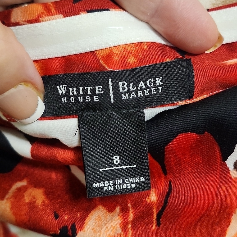 White House Black Market Red Floral Strapless Fit N Flare Dress Size 8 - Picture 5 of 5
